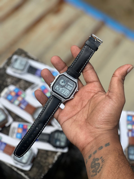 Trending Leather Strap illuminator Digital watch World Time working