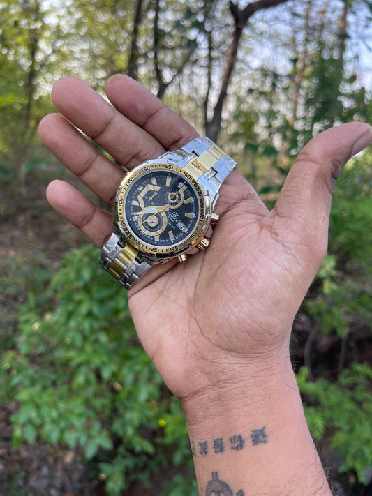 TOP QUALITY ANALOG WATCH WITH GOLD & SILVER (Date working)